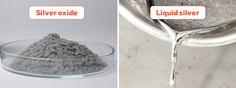 Silver oxide and liquid silver