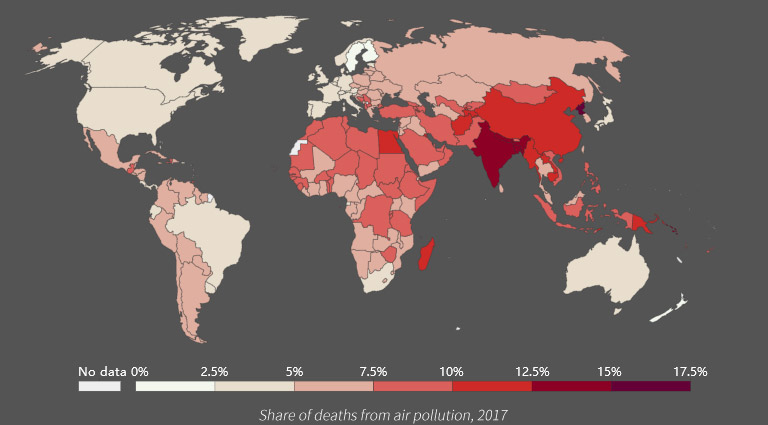 Proporción de muertes por contaminación del aire, 2017