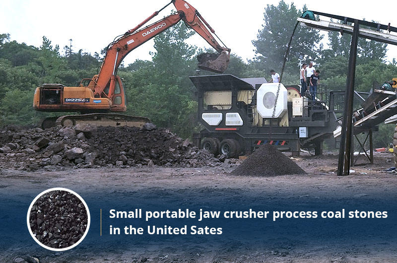 small portble jaw crusher is crushing coal stones