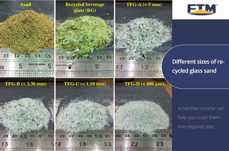 Common sizes of recycled glass sand