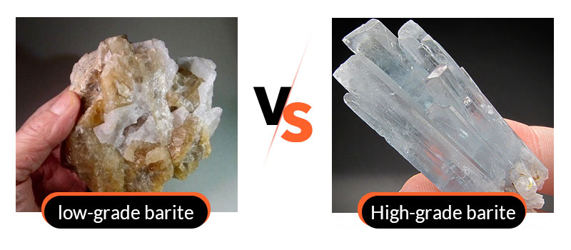 Low-grade barite with low transparency VS high-grade barite with high brightness