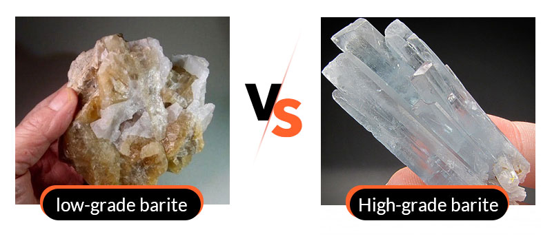 Низкосортный барит с низкой прозрачностью VS высококачественный барит с высокой яркостью