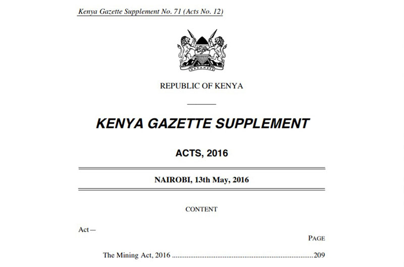 Закон о горнодобывающей промышленности Кении (издание 2016 г.) 