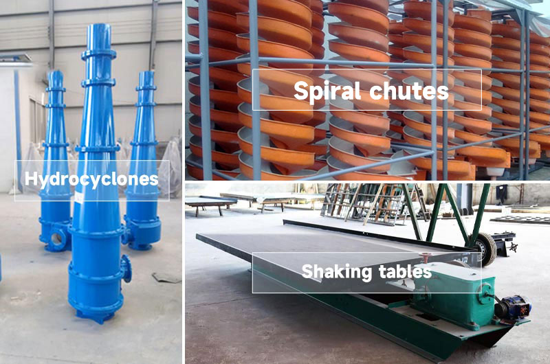 Equipment for recovering chromite ore： water cyclones, spiral chutes, shaking tables