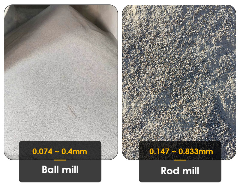 Granularidad diferente del molino de bolas y del molino de barras.