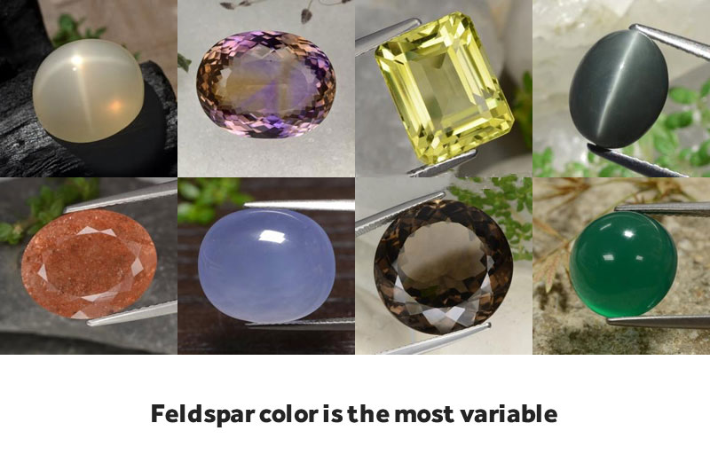 Feldspar color is the most variable