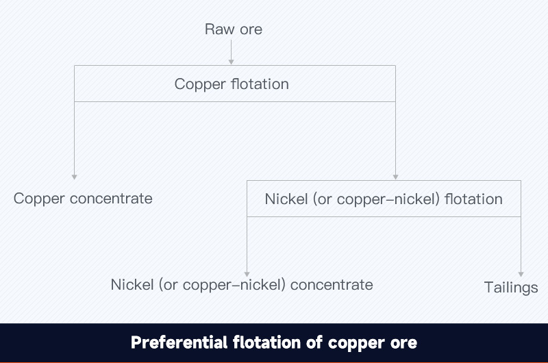 Mineral de cobre y níquel: Flotación preferencial del mineral de cobre.