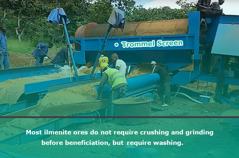 Most ilmenite ores are recovered from heavy ore placer deposits. They don't need crushing and grinding but need washing before beneficiation. 