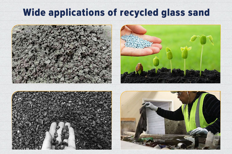 Amplias aplicaciones de arena de vidrio reciclado.