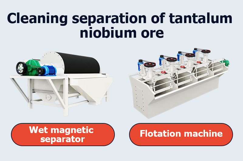 Flotación o separación magnética de mineral de tantalio-niobio.
