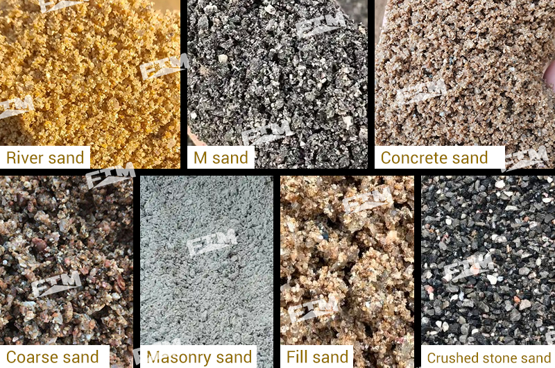Different types of sand used in construction with names