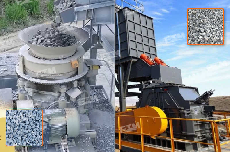 Cone crusher and impact crusher for aggregate crushing