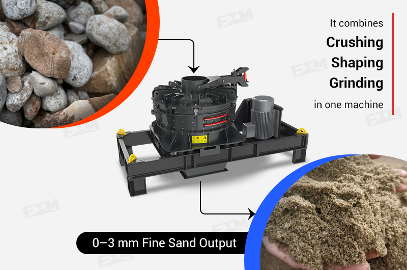 It combines crushing, shaping and grinding in one machine