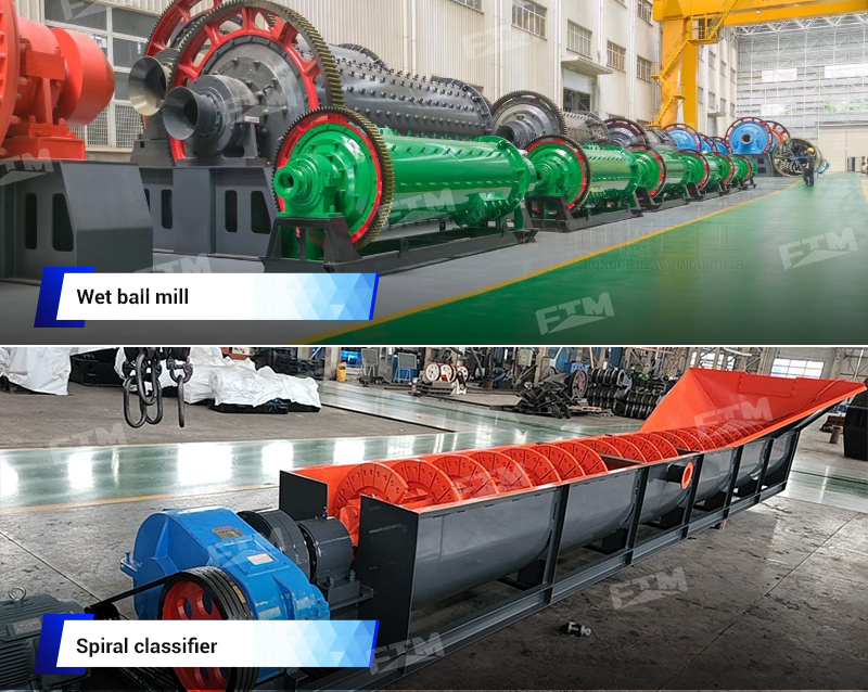 Wet ball mill and spiral classifier