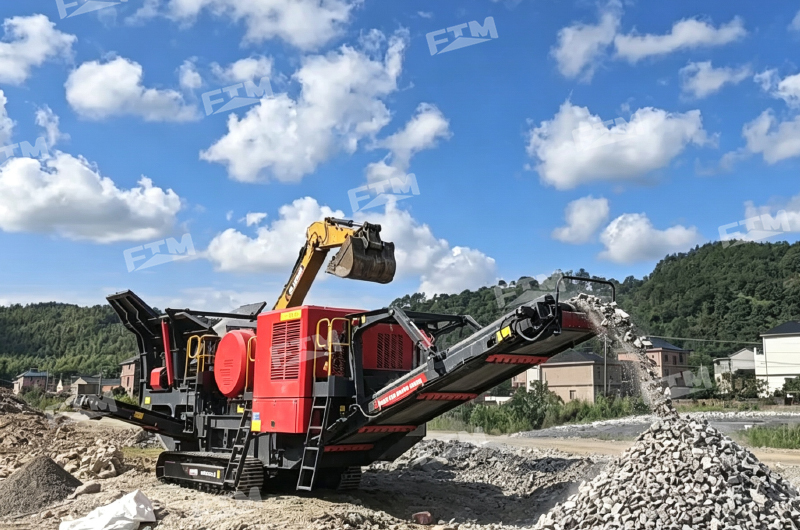 Mobile limestone crusher operating at quarry site