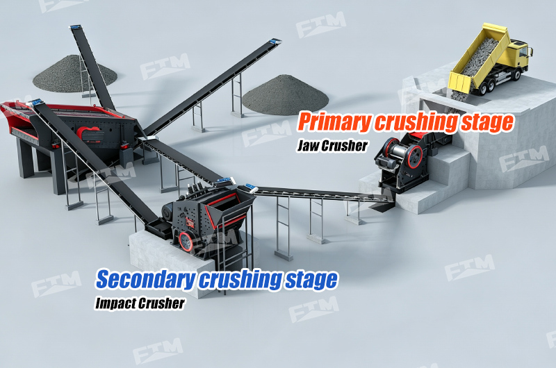 Jaw crusher & impact crusher at different crushing stage